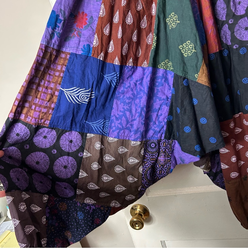 Multicolor Patchwork Drop Crotch Harem Pull On Pa… - image 5